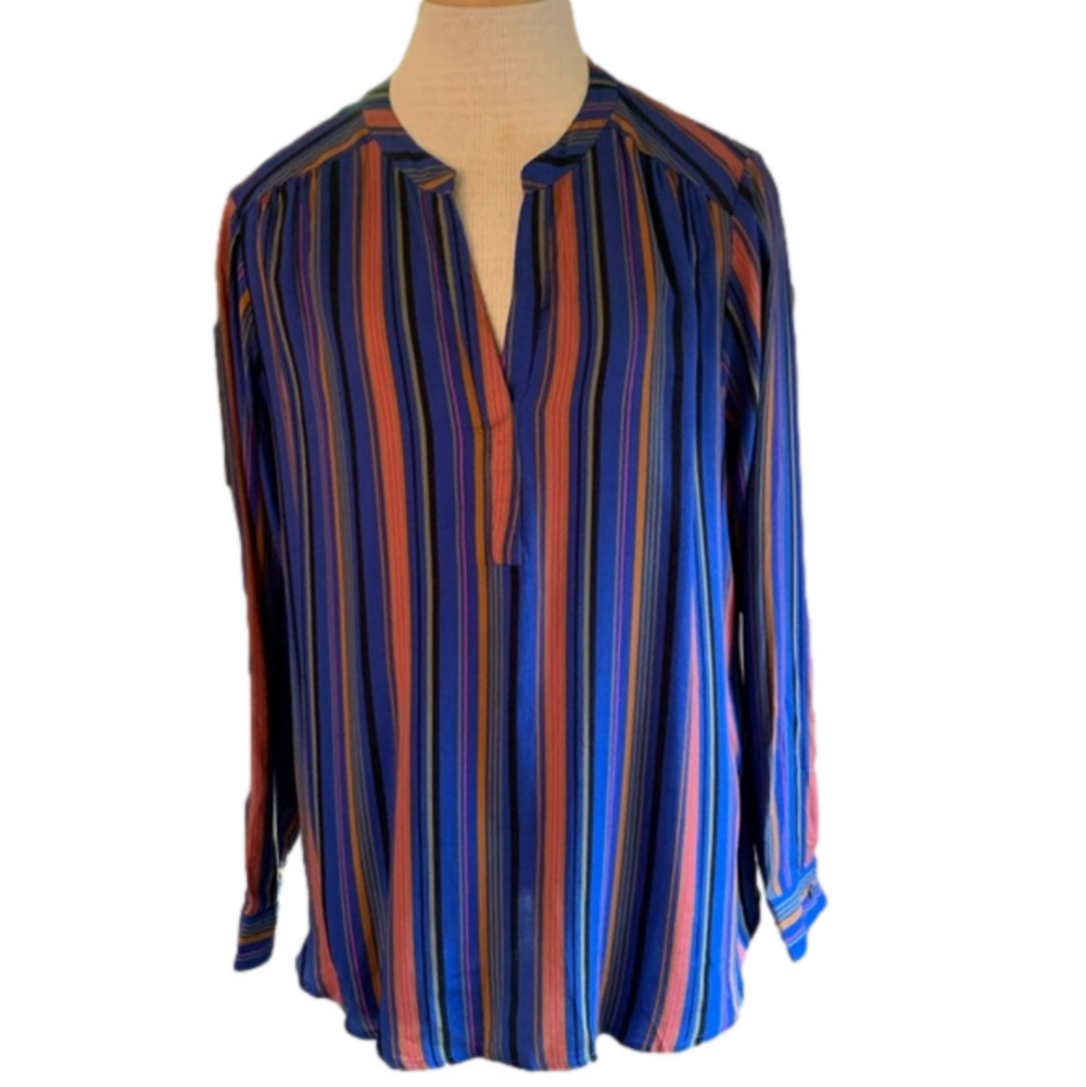 Allison Joy sz L blue, pink, and green striped long sleeve shirt NWT